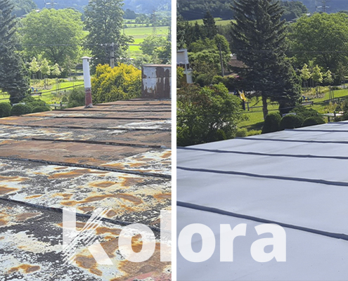 Rozdíl mezi rezavou a natřenou plechovou střechou
